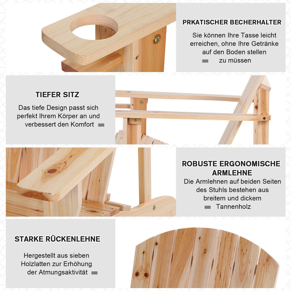 Outsunny Gartensessel natur Holz B/H/T: ca. 97x93x72 cm Gartenstuhl_aus_Massivholz - natur (97,00/93,00/72,00cm) - Outsunny