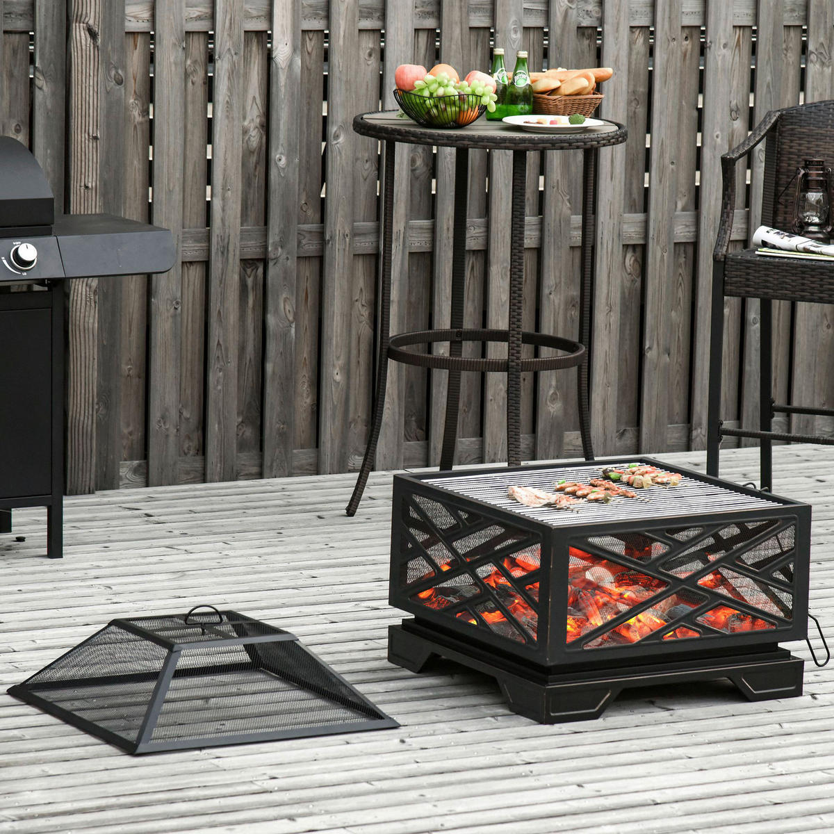 Outsunny Feuerschale schwarz Eisen B/H/L: ca. 66x66x66 cm Feuerschale - schwarz (66,00/66,00/66,00cm) - Outsunny