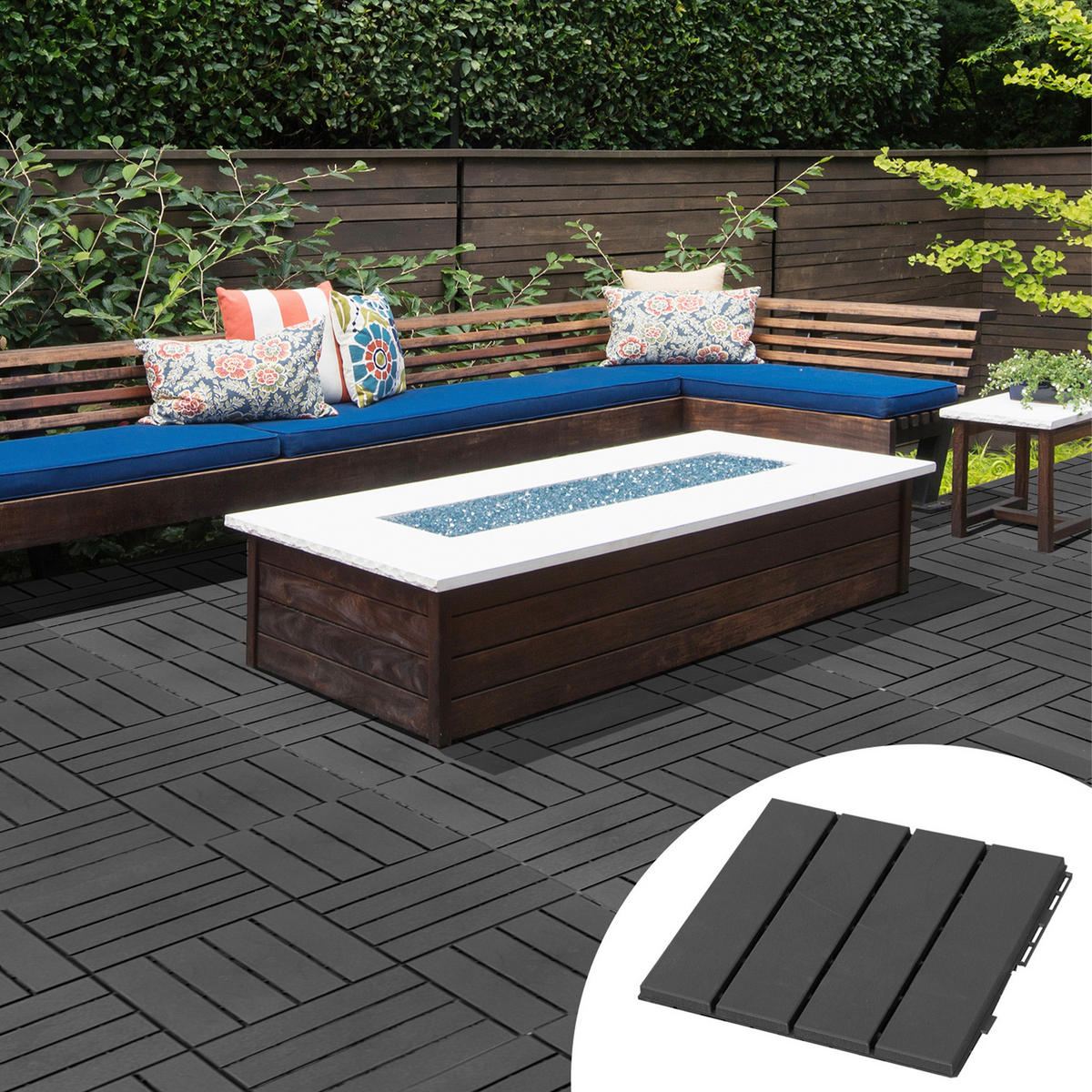 Outsunny Terrassenfliese schwarz B/L: ca. 30x30 cm Terrassenfliese - schwarz (30,00/30,00/2,00cm) - Outsunny