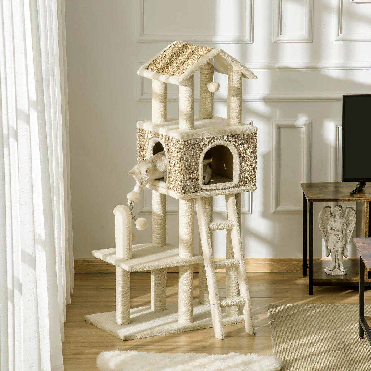 PawHut Kratzbaum beige Polyester B/H/L: ca. 40x131x69 cm Kratzbaum - beige/khaki (69,00/40,00/131,00cm) - PawHut