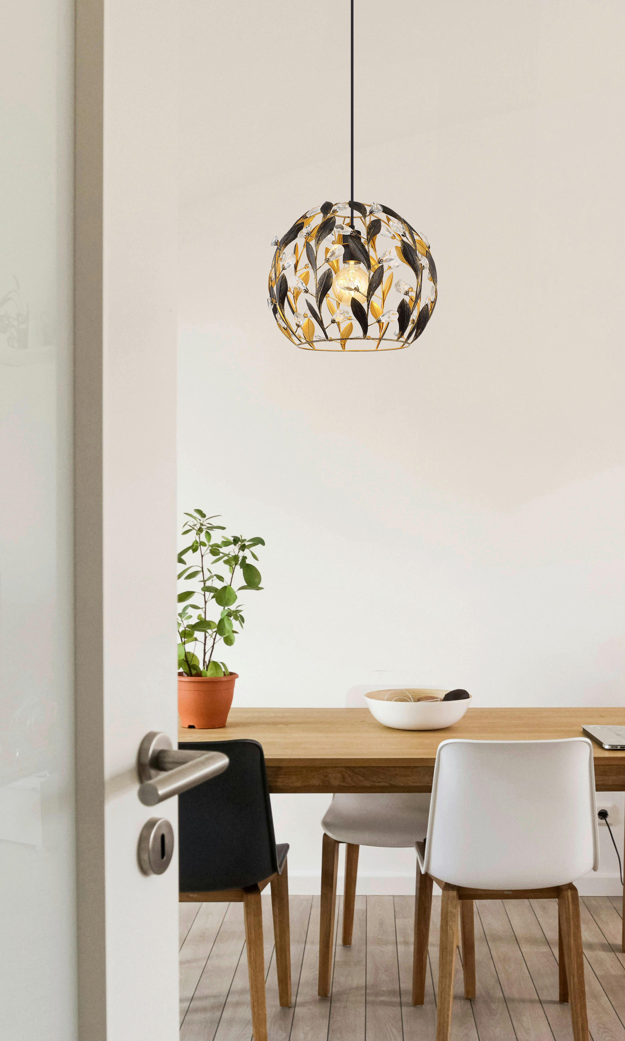 GLOBO Pendelleuchte MIKA 15759H gold schwarz Metall H/D: ca. 150x40 cm E27 1 Brennstellen MIKA - gold/schwarz (40,00/150,00cm) - GLOBO