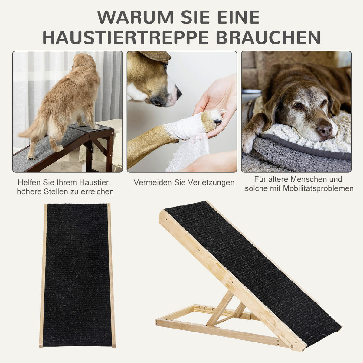 PawHut Haustierrampe, verstellbar natur Edelstahl B/H/L: ca. 40x90x61 cm Haustierrampe - natur/schwarz (61,00/40,00/90,00cm) - PawHut