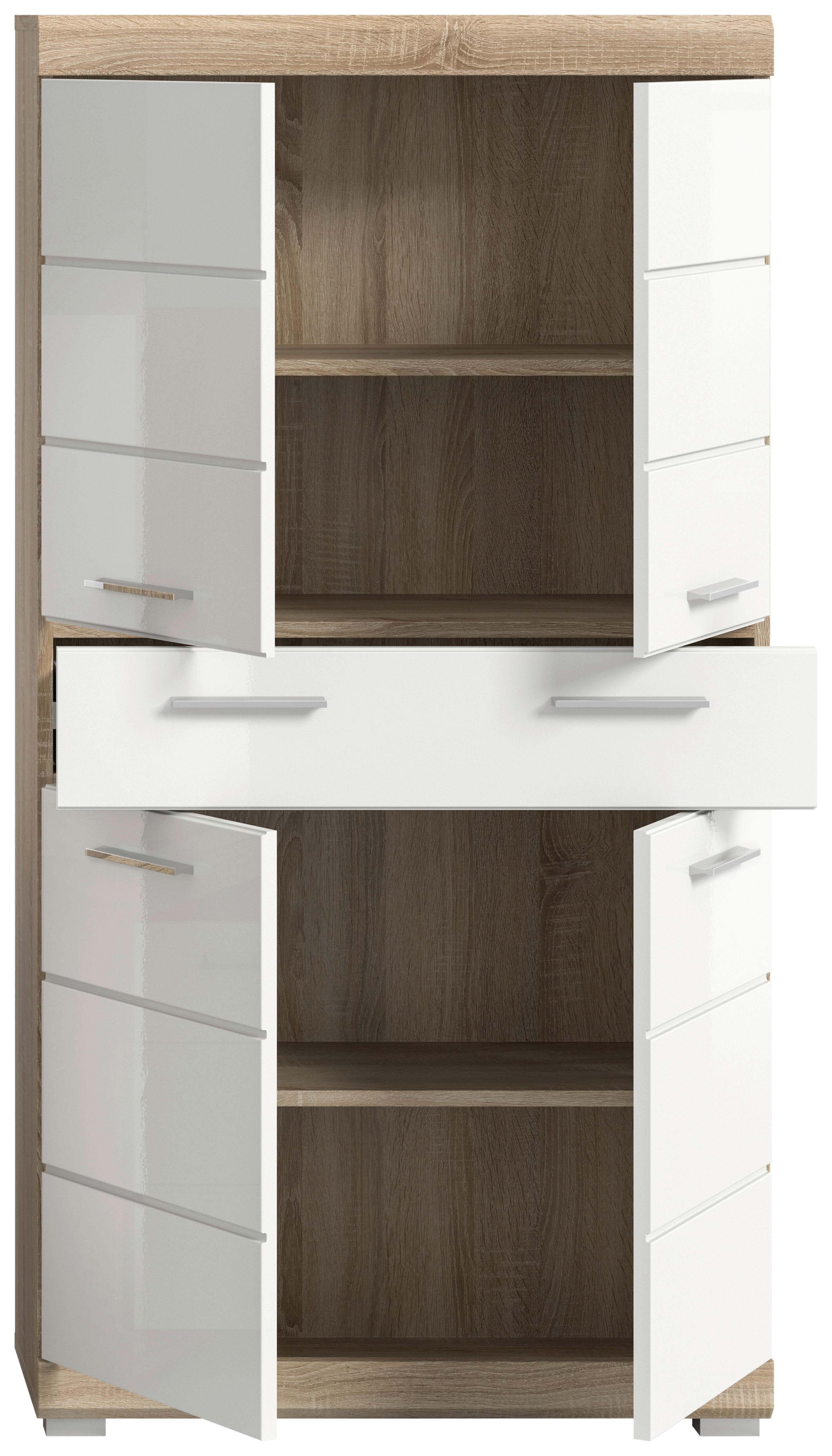 Midischrank Lambada Eiche Sonoma Nachbildung weiß Hochglanz B/H/T: ca. 74x141x31 cm Lambada - Eiche/weiß (74,00/141,00/31,00cm) - xonox.home