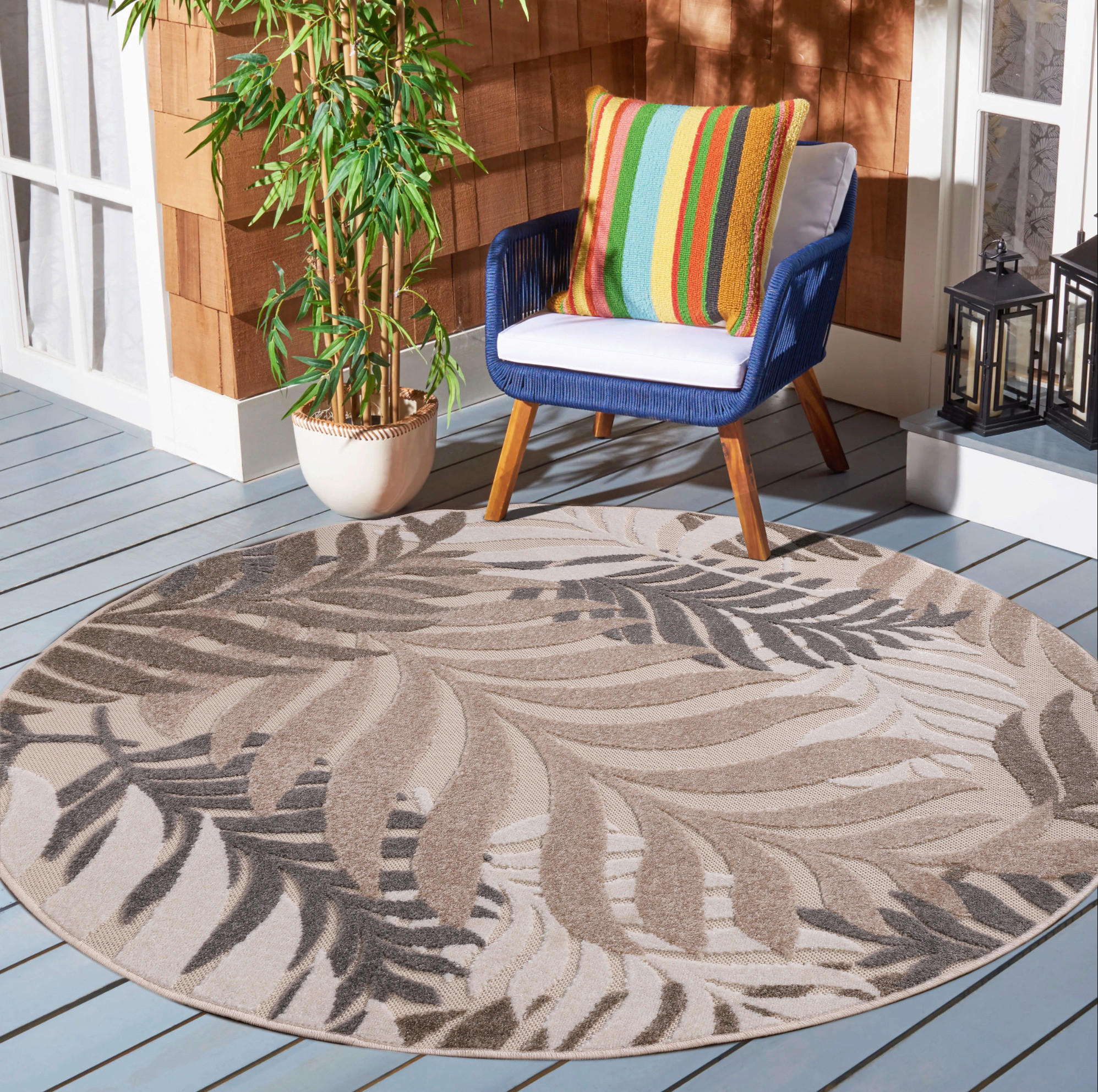 Thumbnail - Sanat Outdoorteppich FLORAL creme B/L: ca. 150x150 cm
