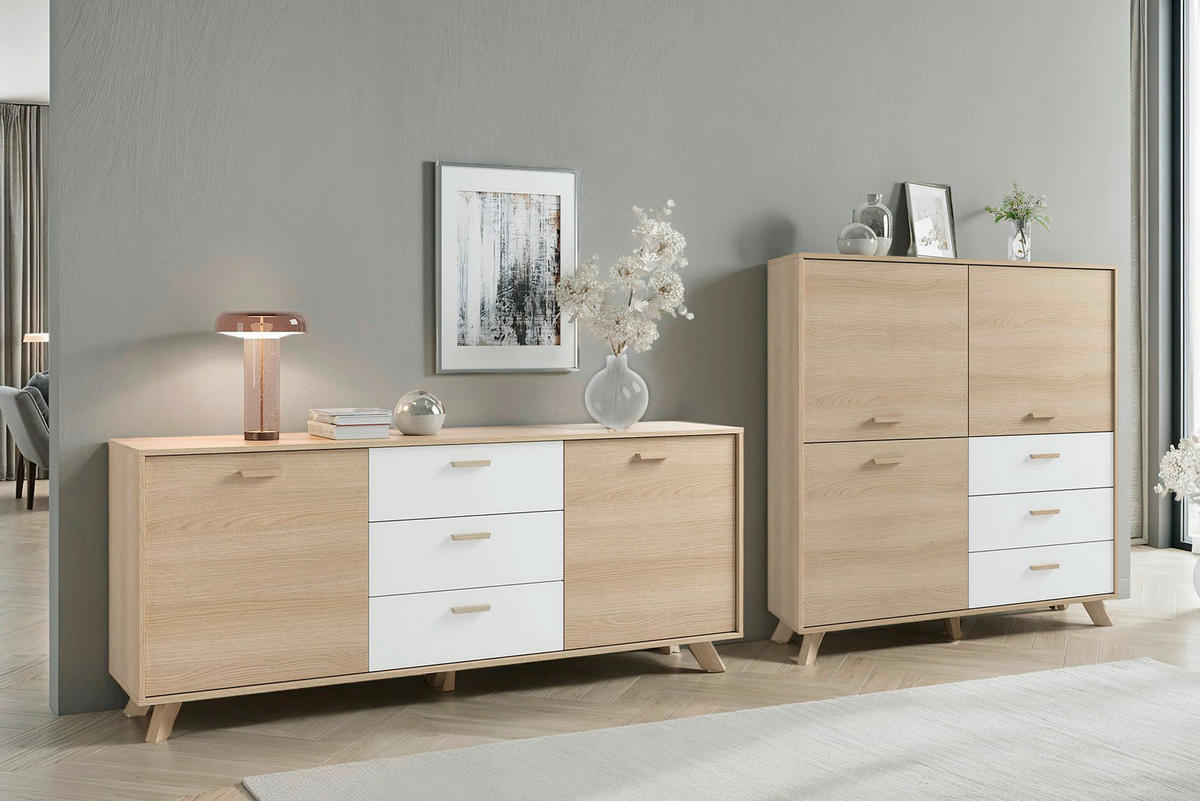 Sideboard BASTIAN Eiche weiß B/H/T: ca. 180x72,5x36,5 cm BASTIAN - Eiche/weiß (180,00/72,50/36,50cm) - byLIVING