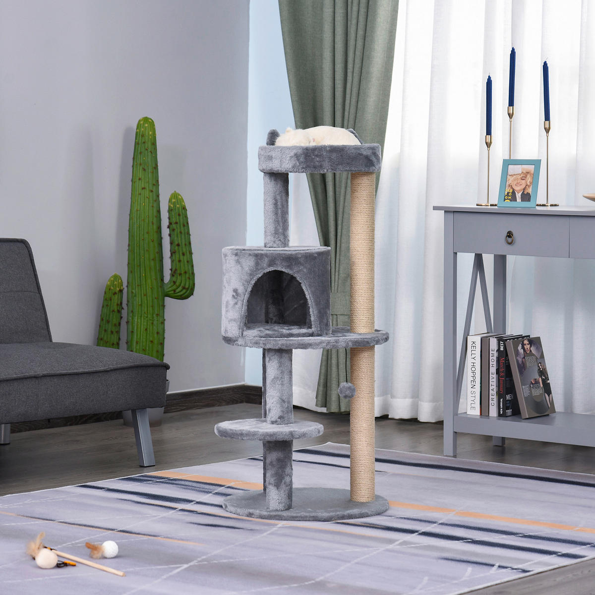 PawHut Katzenbaum grau Sisal B/H/L: ca. 48x104x48 cm Katzenbaum - grau (48,00/48,00/104,00cm) - PawHut