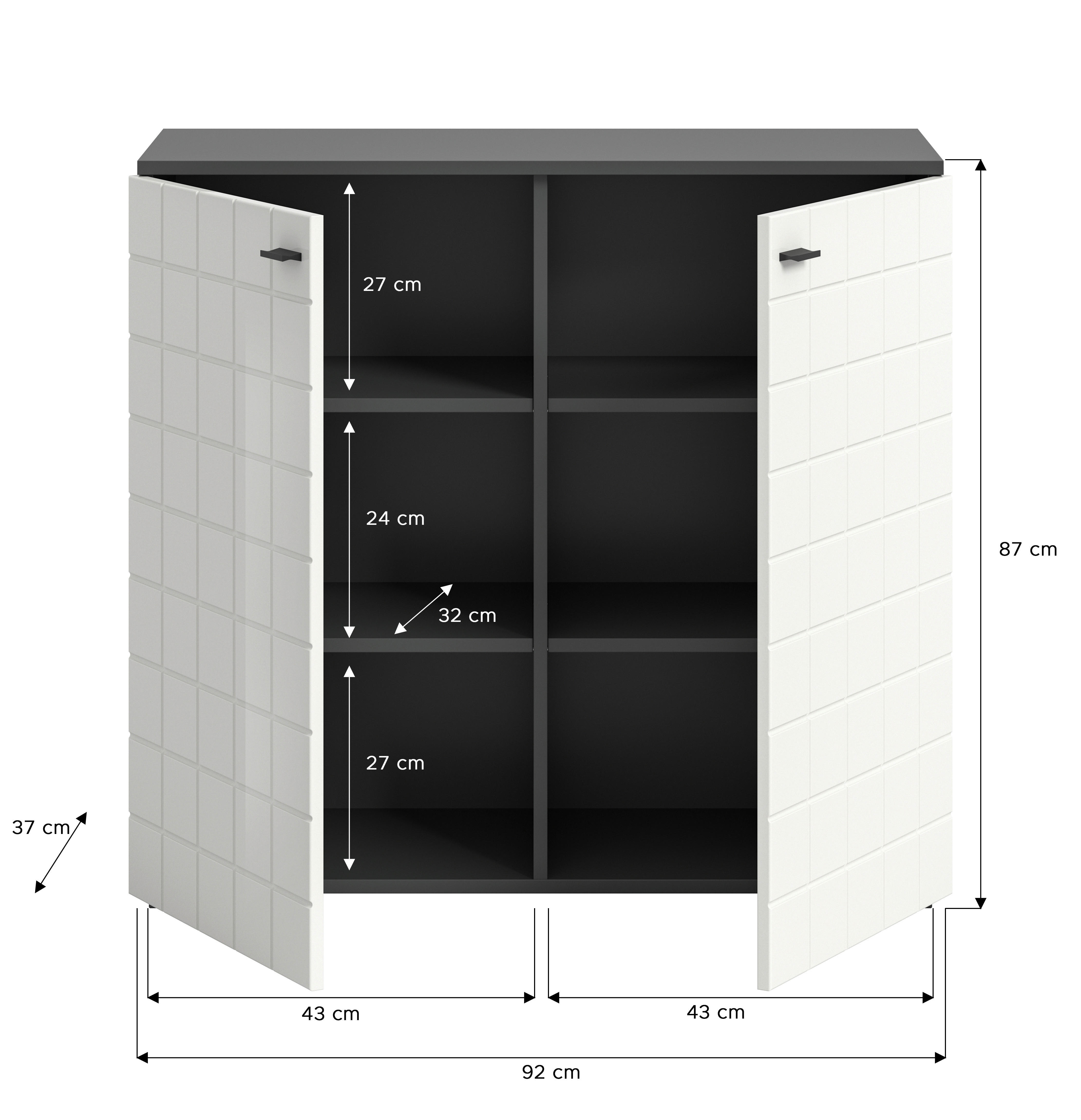 Kommode Monte anthrazit weiß Hochglanz B/H/T: ca. 92x86x37 cm Monte - weiß/anthrazit (92,00/86,00/37,00cm)