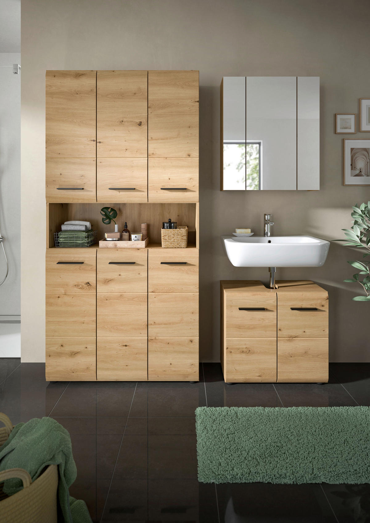 Badezimmer-Set Ice Artisan Oak Nachbildung B/H/T: ca. 165x185x46 cm Ice - (165,00/185,00/46,00cm) - xonox.home