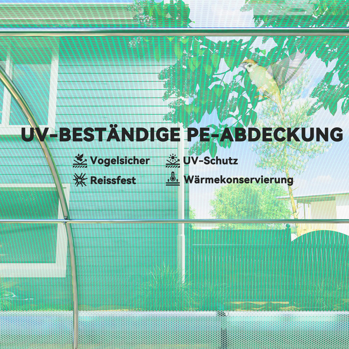 Outsunny Folientunnel B/H/L: ca. 300x198x600 cm Folientunnel - grün (600,00/300,00/198,00cm) - Outsunny