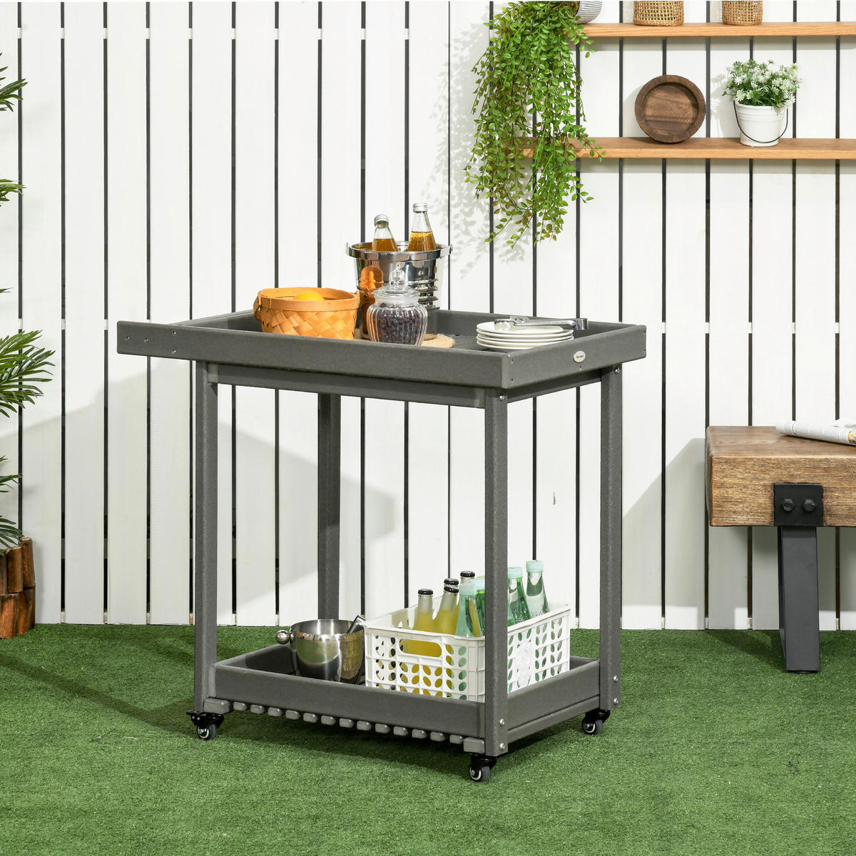Outsunny Servierwagen dunkelgrau Kunststoff B/H/L: ca. 50x80x87 cm Servierwagen - dunkelgrau (87,00/50,00/80,00cm) - Outsunny