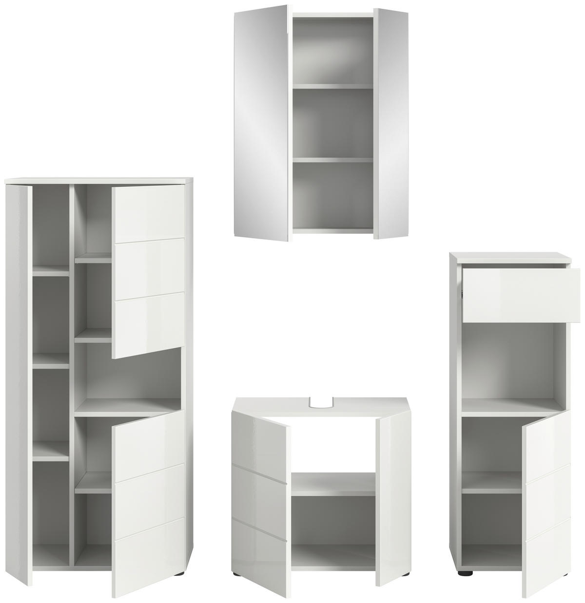 Badezimmer-Set VIRA weiß weiß Hochglanz B/H/T: ca. 188x190x34 cm VIRA - weiß (188,00/190,00/34,00cm) - xonox.home