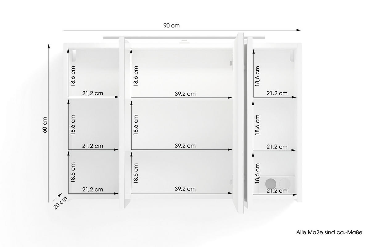 Spiegelschrank SPREE weiß B/H/T: ca. 90x60x20 cm SPREE - weiß (90,00/60,00/20,00cm) - byLIVING