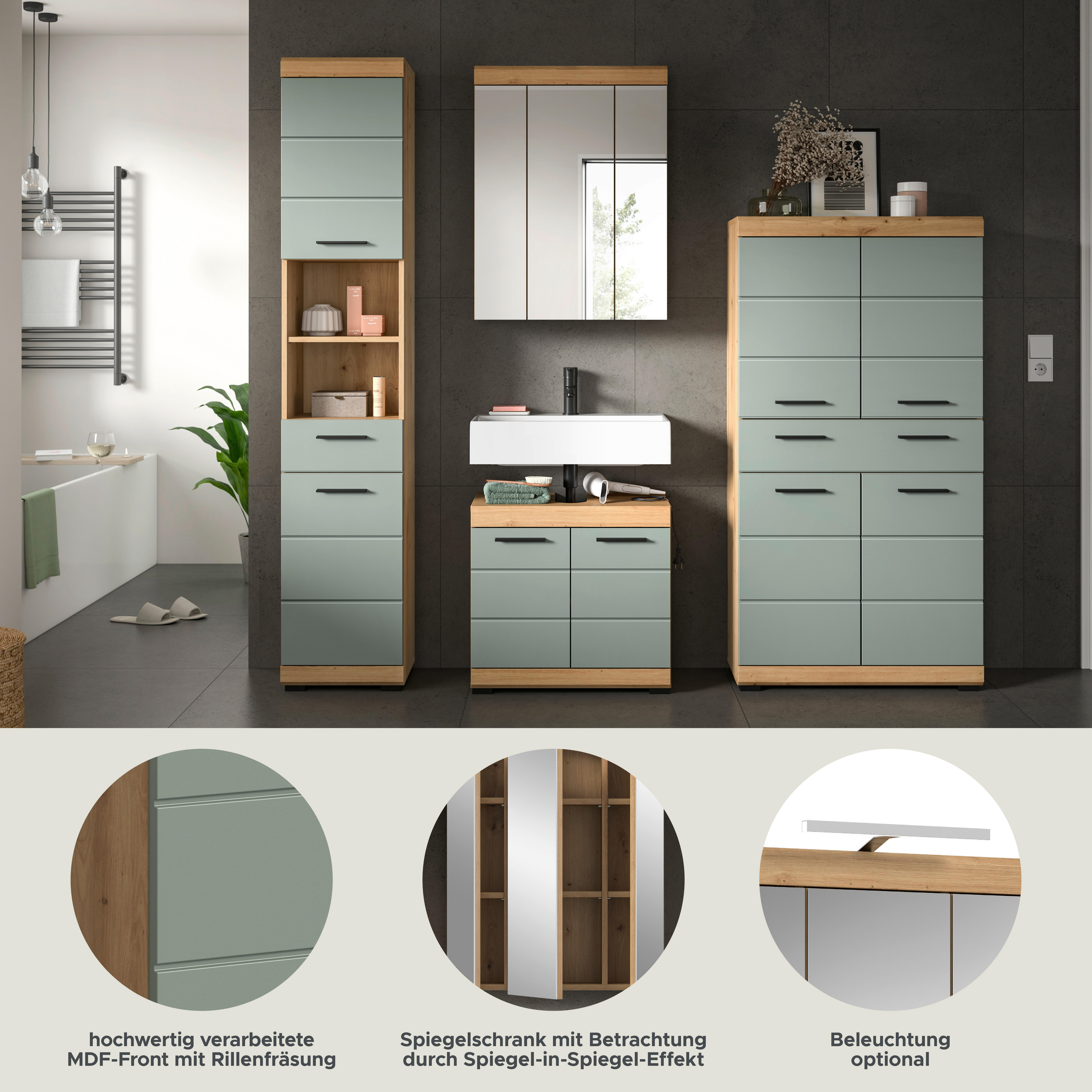 Badezimmer-Set Scout Eiche Artisan Nachbildung salbei Nachbildung B/H/T: ca. 186x191x34 cm Scout - Eiche/salbei (186,00/191,00/34,00cm) - xonox.home