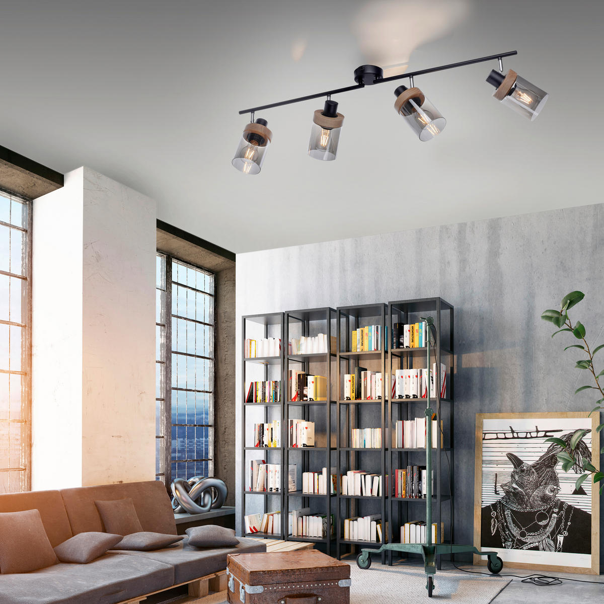 Just Light Spot Pasqual 11313-18 schwarz Rauch Metall Glas B/H/L: ca. 110x25x114 cm E27 4 Brennstellen Spot_4flg.Pasqual - schwarz/Rauch (114,00/110,00/25,00cm) - Just Light