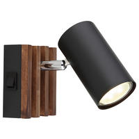 GLOBO Spot KAYDEN 57909-1 schwarz Holz Metall B/H: ca. 8x10 cm GU10 1 Brennstellen KAYDEN - schwarz (8,00/10,00cm) - GLOBO