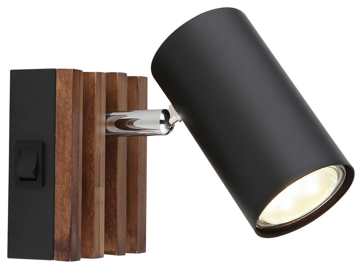 GLOBO Spot KAYDEN 57909-1 schwarz Holz Metall B/H: ca. 8x10 cm GU10 1 Brennstellen KAYDEN - schwarz (8,00/10,00cm) - GLOBO