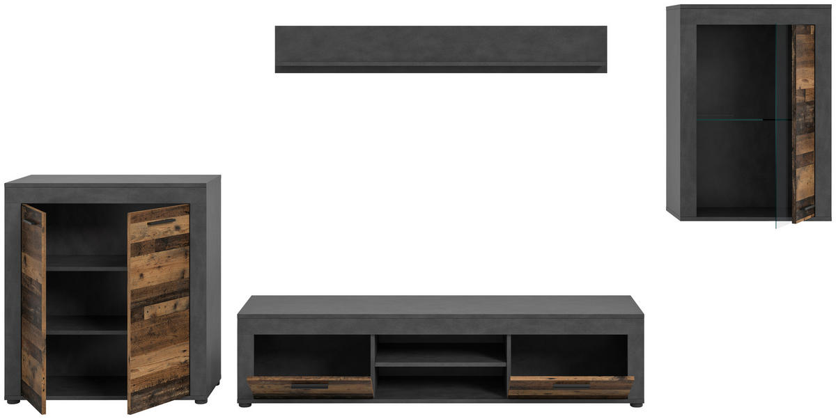 Wohnwand Jam Matera Nachbildung Old Wood Nachbildung B/H/T: ca. 169x330x35 cm Jam - (169,00/330,00/35,00cm) - xonox.home