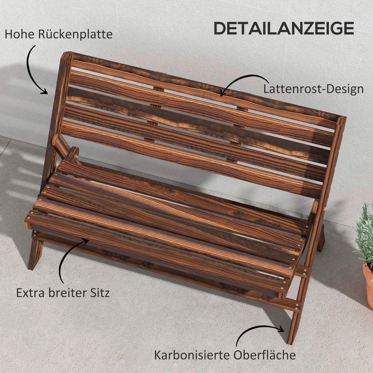 Outsunny Gartenbank grau Edelstahl B/H/L: ca. 63x122x83 cm Gartenbank - grau (83,00/63,00/122,00cm) - Outsunny