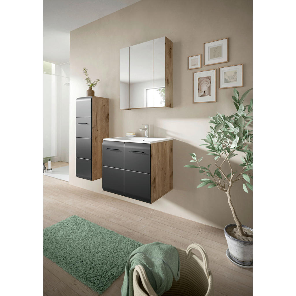 Thumbnail - Badezimmer-Set Ice Nox Oak Nachbildung schwarz matt B/H/T: ca. 105x185x46 cm