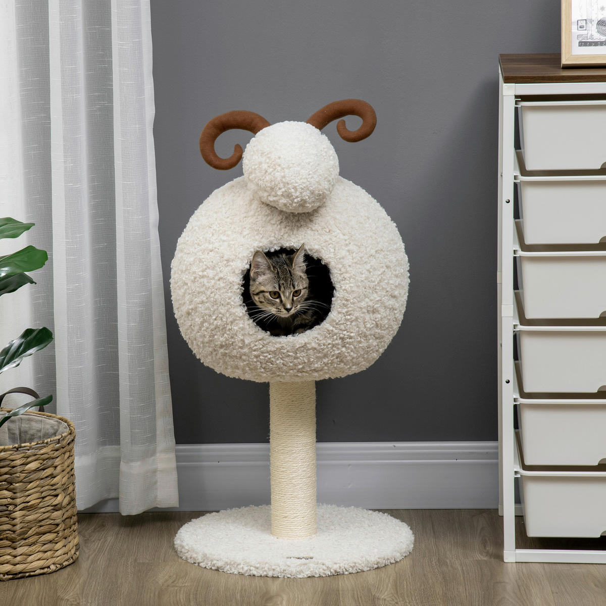 PawHut Kratzbaum cremeweiß Polyester B/H/L: ca. 40x80x40 cm Kratzbaum - cremeweiß (40,00/40,00/80,00cm) - PawHut