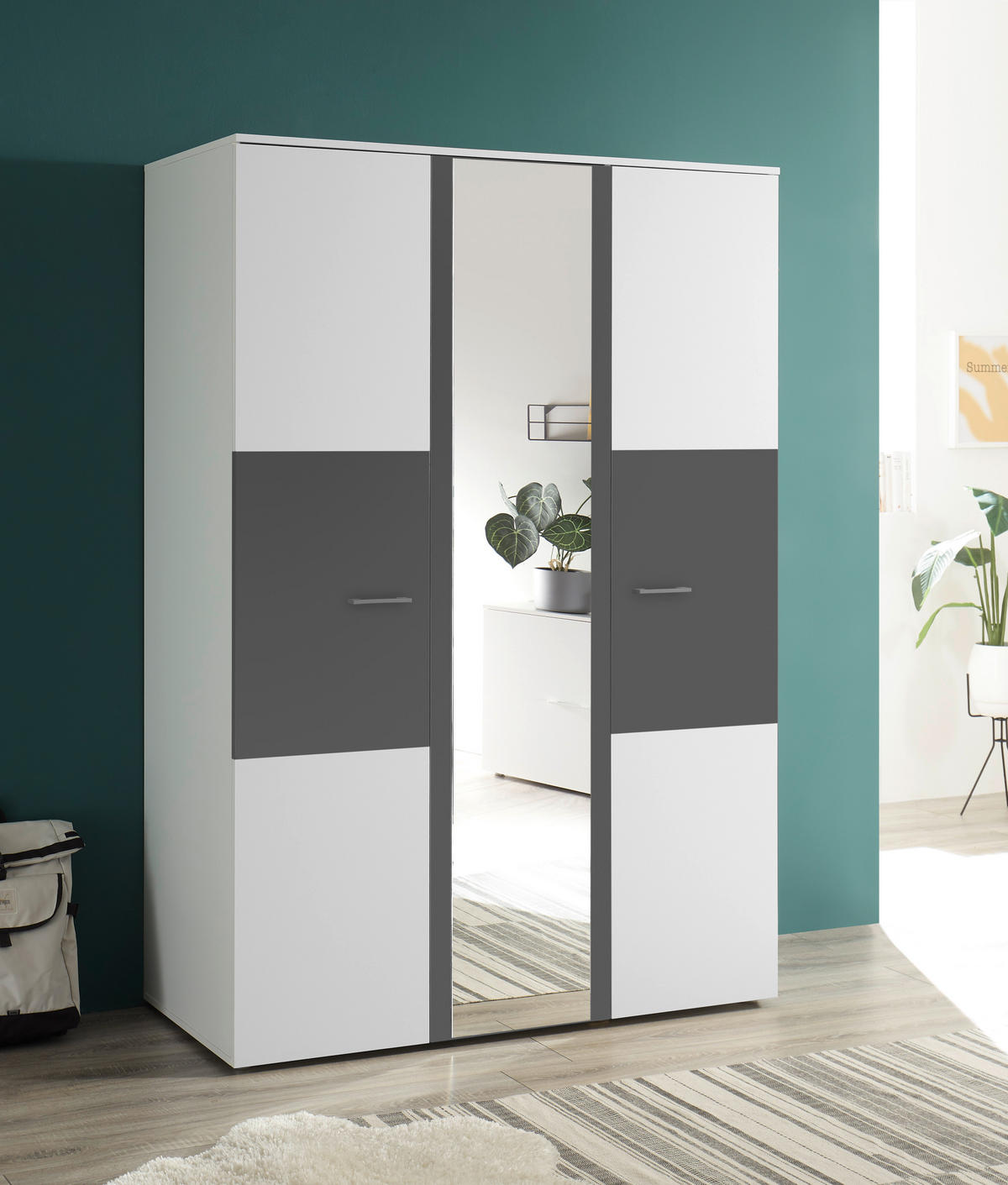 Kleiderschrank Alex weiß Graphit B/H/T: ca. 135x195x60 cm Alex - weiß/Graphit (135,00/195,00/60,00cm)