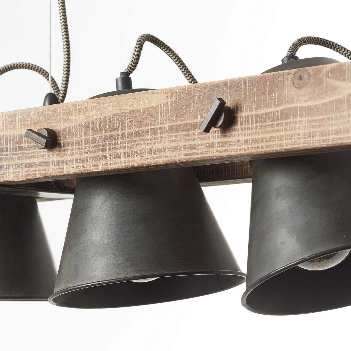 Brilliant Pendelleuchte 82173/46 schwarz Metall Holz B/H: ca. 70x115 cm E27 3 Brennstellen Plow - schwarz (70,00/115,00cm) - Brilliant