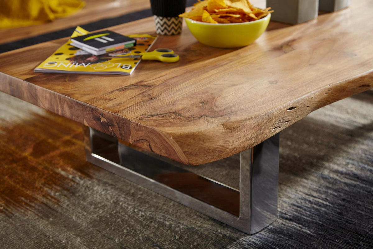 Couchtisch natur Chrom verchromt B/H/T: ca. 115x25x58 cm Couchtisch - natur/Chrom (115,00/25,00/58,00cm) - Wohnling