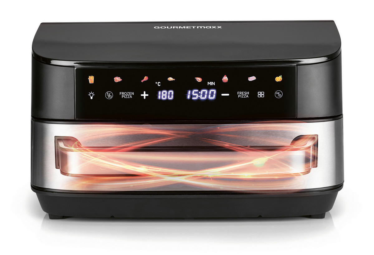 GOURMETmaxx Heißluftfritteuse XXL schwarz Edelstahl B/H/L: ca. 41x24x32,5 cm ca. 7 l Heißluftfritteuse - schwarz/silber (32,50/41,00/24,00cm) - GOURMETmaxx