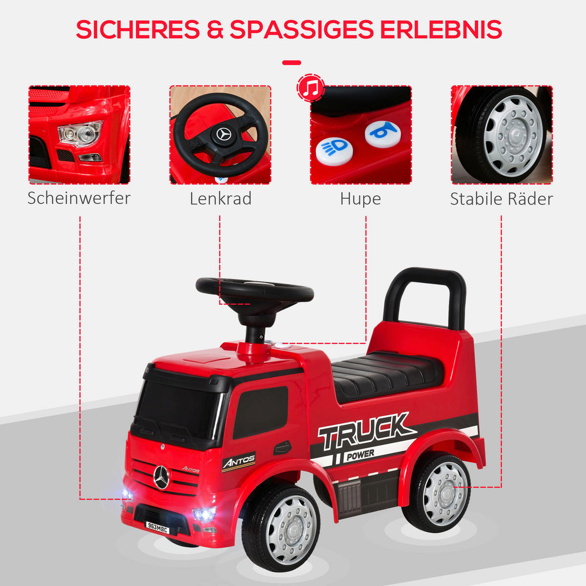 HOMCOM Kinder-Rutschfahrzeug B/H/L: ca. 28,5x45x62,5 cm Rutschfahrzeug - rot/schwarz (62,50/28,50/45,00cm) - HOMCOM