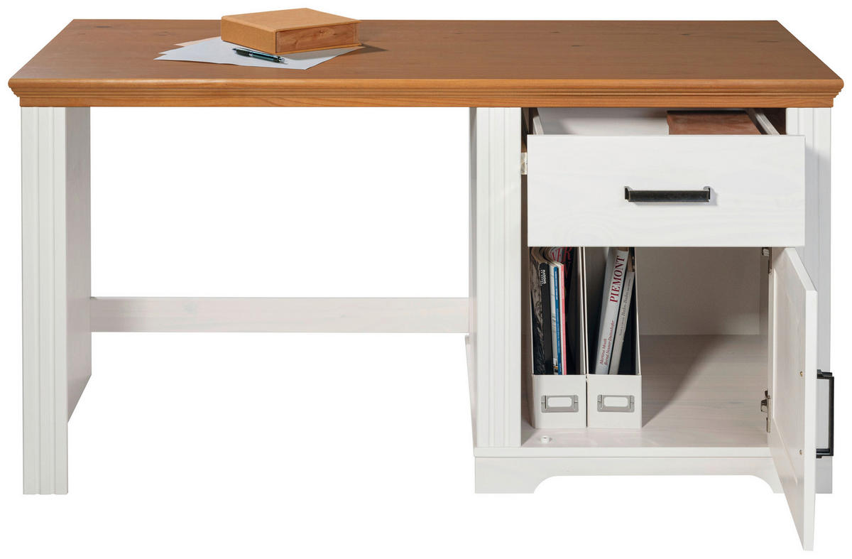 Schreibtisch Maluno weiß lackiert B/H/L: ca. 65x76x150 cm Maluno - weiß (150,00/65,00/76,00cm) - Inter Link