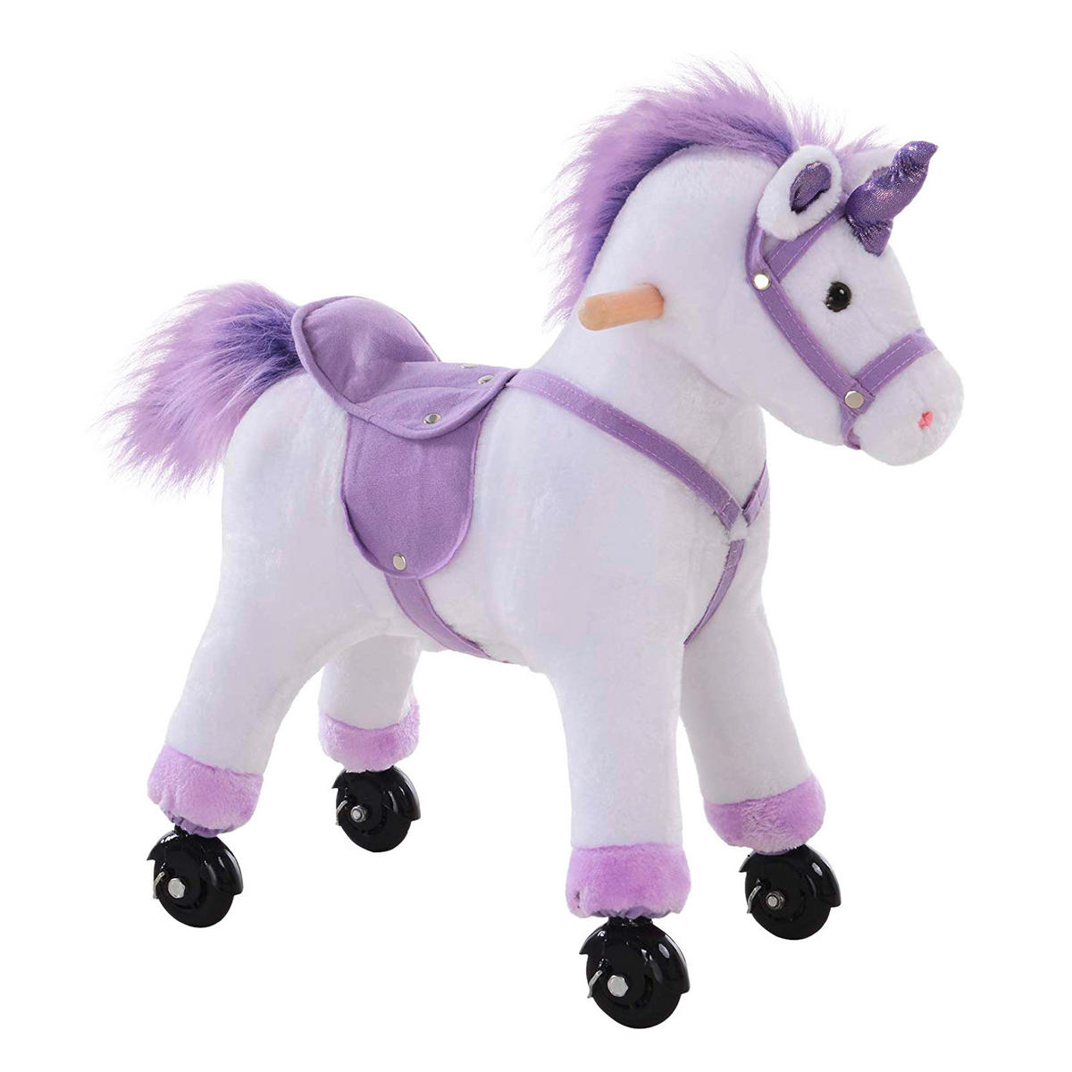 HOMCOM Kinder Schaukelwippe B/H/L: ca. 23x60x55 cm Plüsch-Einhorn_auf_Rollen - lila/weiß (55,00/23,00/60,00cm) - HOMCOM