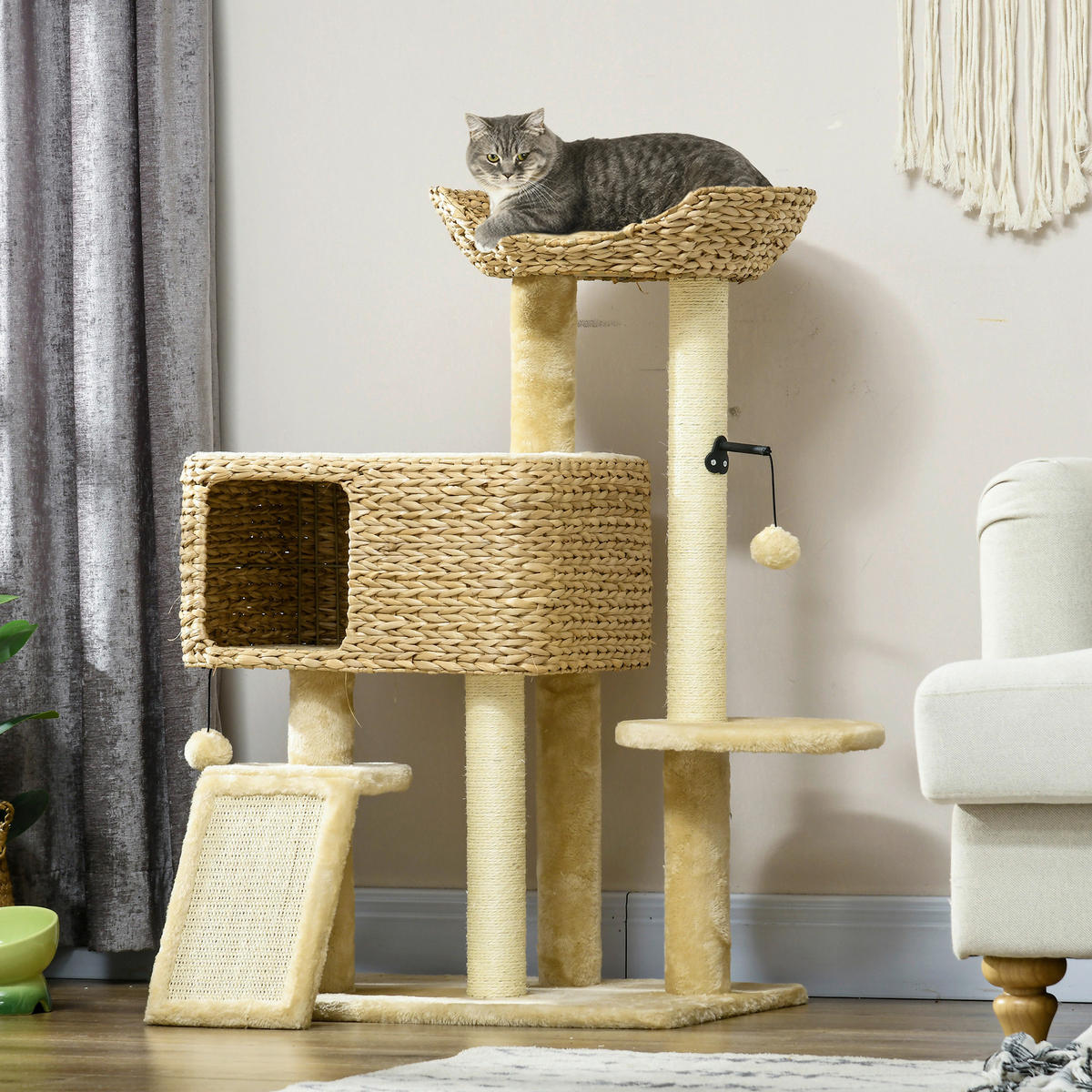PawHut Kratzbaum beige Sisal B/H/L: ca. 40x98x60 cm Kratzbaum - beige (60,00/40,00/98,00cm) - PawHut