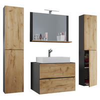 Waschplatz 5tlg-Lendas weiß anthrazit Eiche Honig Nachbildung B/H/T: ca. 80x52x52 cm 5tlg-Lendas - Eiche/weiß (80,00/52,00/52,00cm) - VCM Möbel