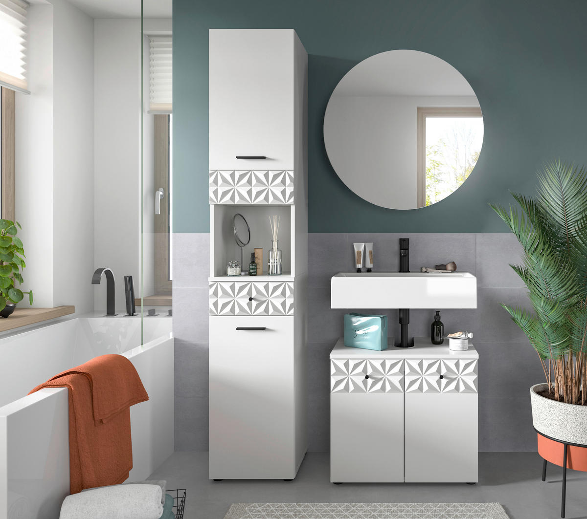 Badezimmer-Set Prisma weiß B/H/T: ca. 195x187x37 cm Prisma - weiß (195,00/187,00/37,00cm) - xonox.home