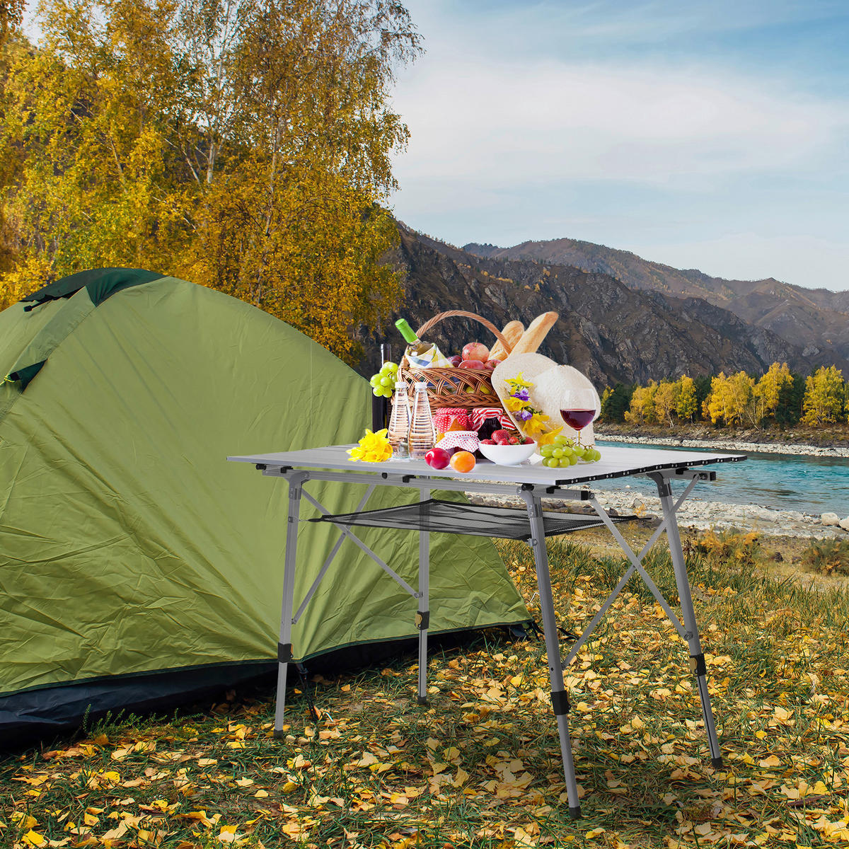 Outsunny Picknicktisch silber Aluminium B/H/L: ca. 70x73x120 cm Picknicktisch - silber (120,00/70,00/73,00cm) - Outsunny