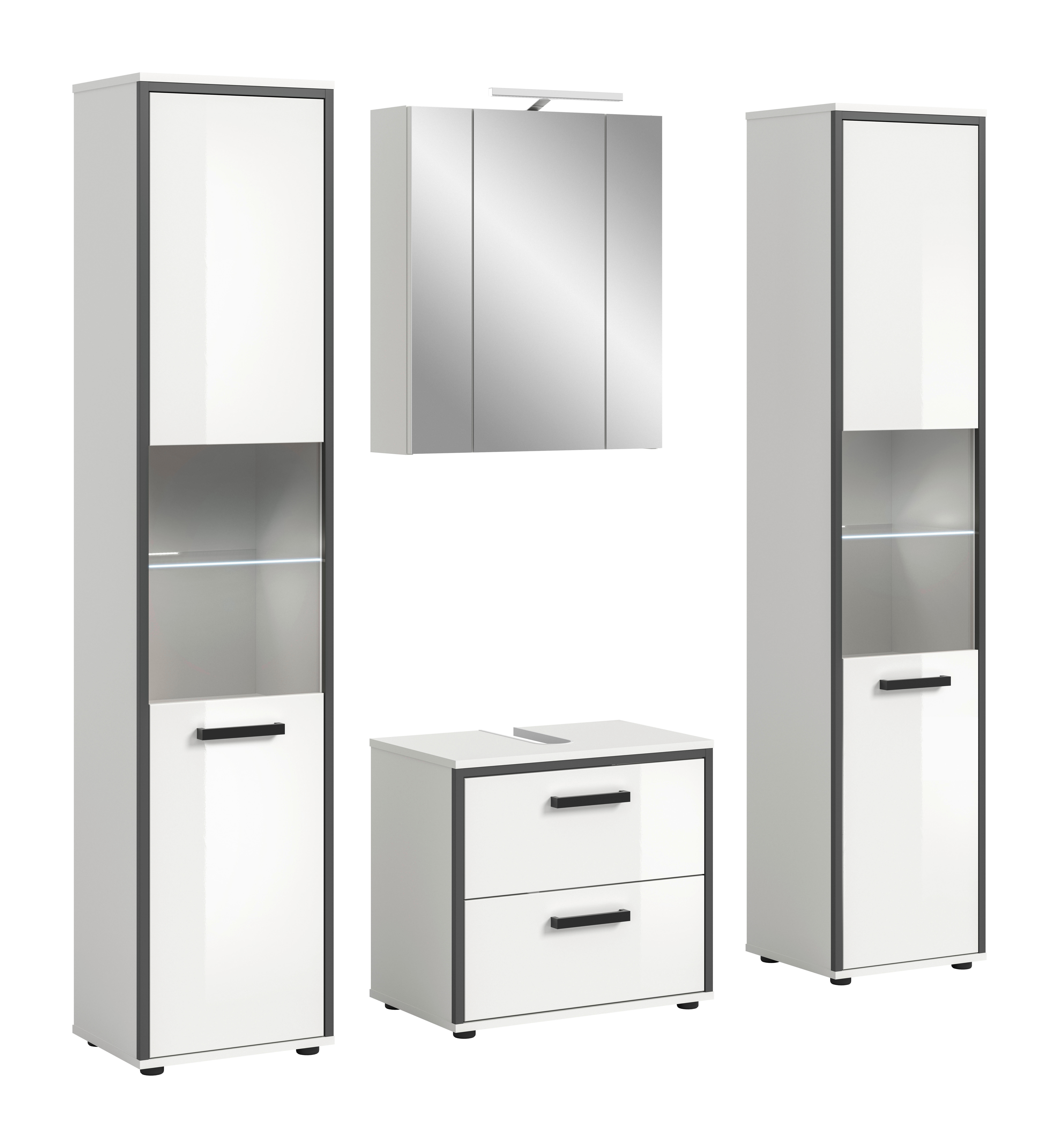 Badblock KOJAK weiß Hochglanz anthrazit grau B/H/T: ca. 171x188x37 cm KOJAK - weiß/anthrazit (171,00/188,00/37,00cm) - xonox.home