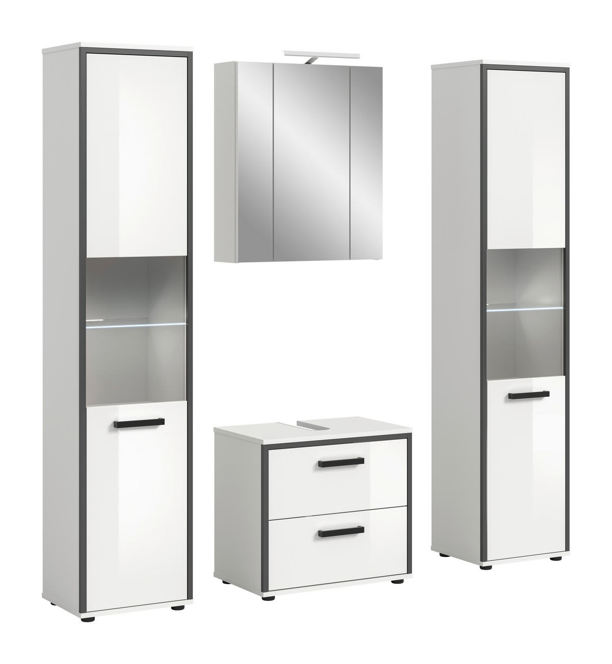 Badblock KOJAK weiß Hochglanz anthrazit grau B/H/T: ca. 171x188x37 cm KOJAK - weiß/anthrazit (171,00/188,00/37,00cm) - xonox.home