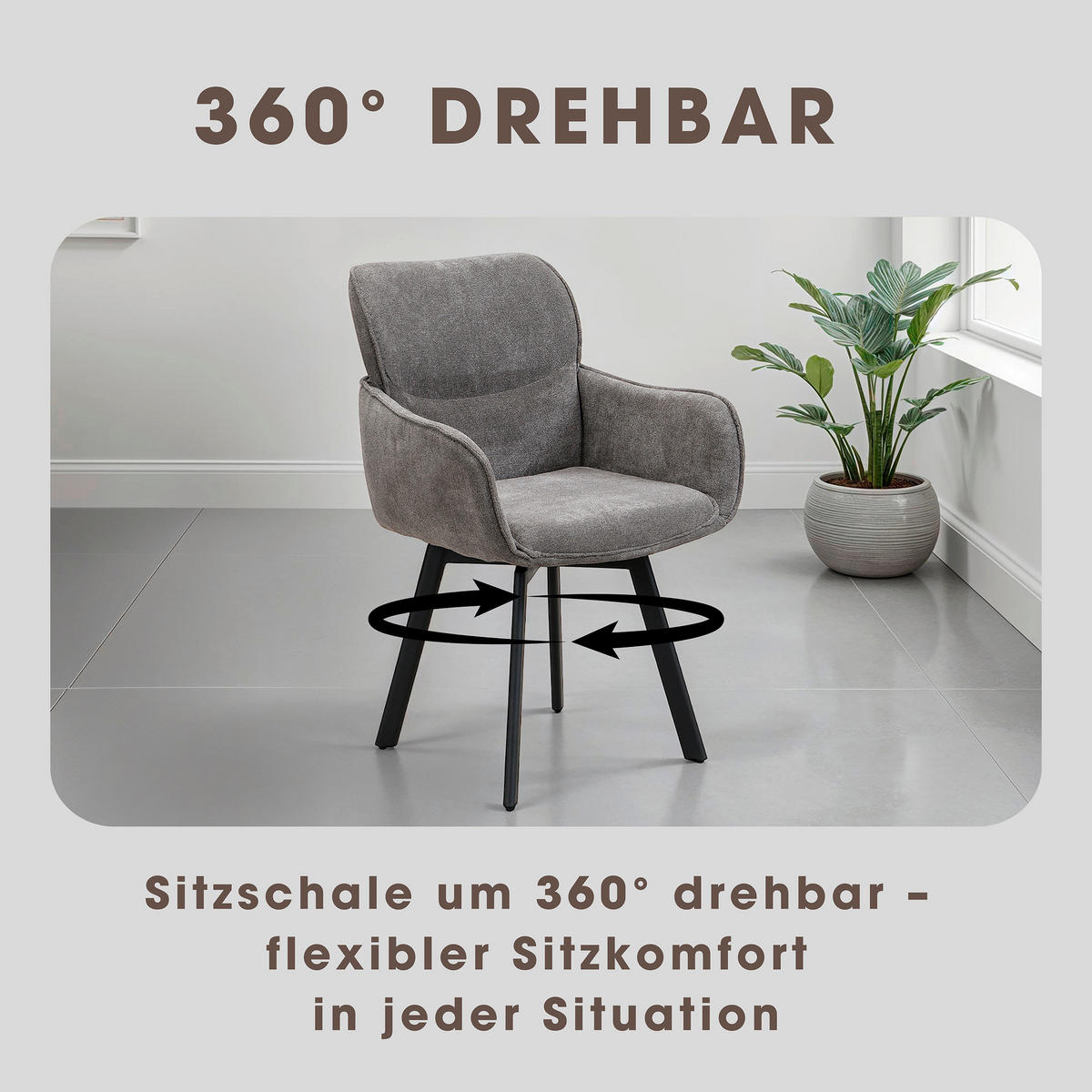 Stuhl RICO schwarz grau Metall Stoff B/H/T: ca. 61x90x63 cm RICO - schwarz/grau (61,00/90,00/63,00cm) - byLIVING