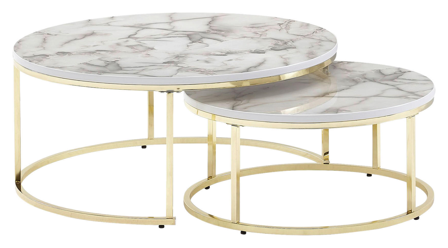 Wohnling Couchtisch 2er-Set weiß Marmor gold MDF Stahl 2er-Set - gold/weiß - Wohnling