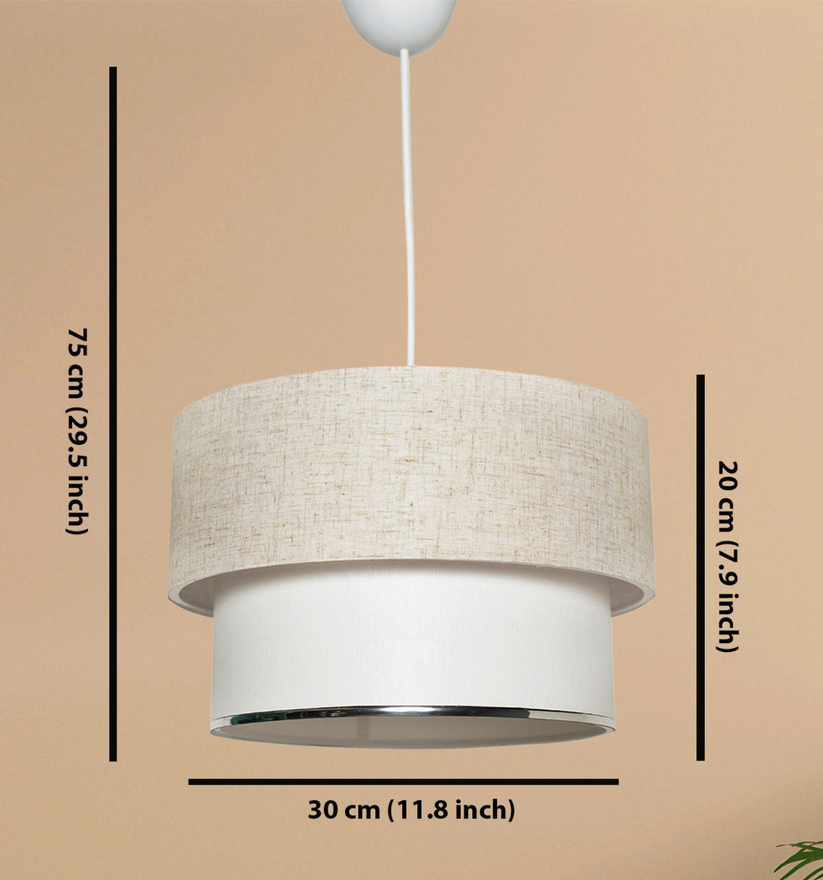 Opviq Pendelleuchte creme weiß Metall Baumwolle B/H/L: ca. 30x75x30 cm E27 1 Brennstellen Corbeu - weiß/creme (30,00/30,00/75,00cm) - Opviq