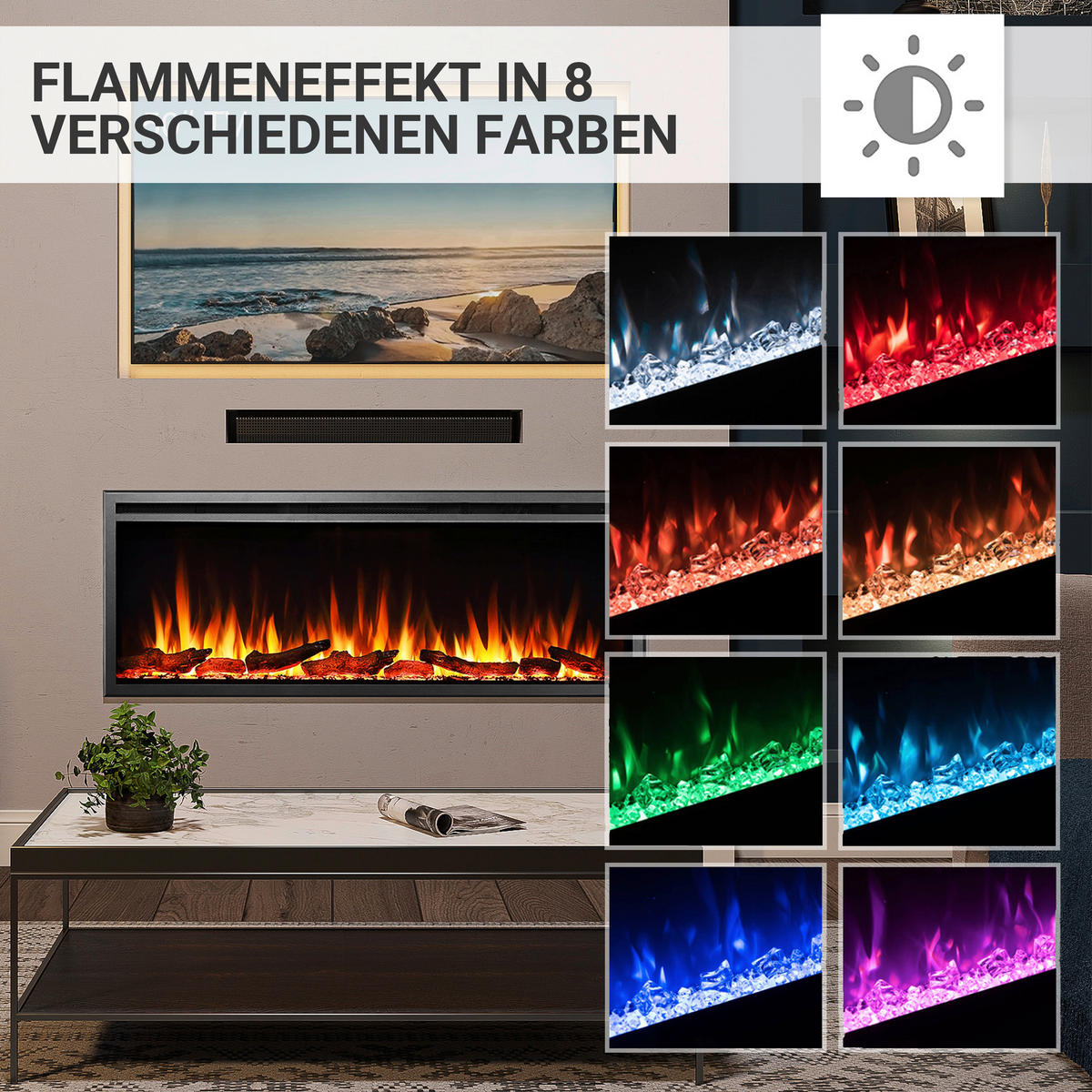 Balderia Elektrischer-Kamin Atlanta EF287B schwarz B/H/L: ca. 14,7x48x127 cm Elektro-Kamin Atalanta 50" - schwarz (127,00/14,70/48,00cm) - Balderia
