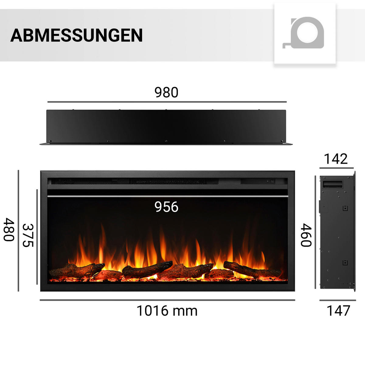 Balderia Elektrischer-Kamin Atlanta EF286B schwarz B/H/L: ca. 14,7x48x101,6 cm Elektro-Kamin Atalanta 40" - schwarz (101,60/14,70/48,00cm) - Balderia