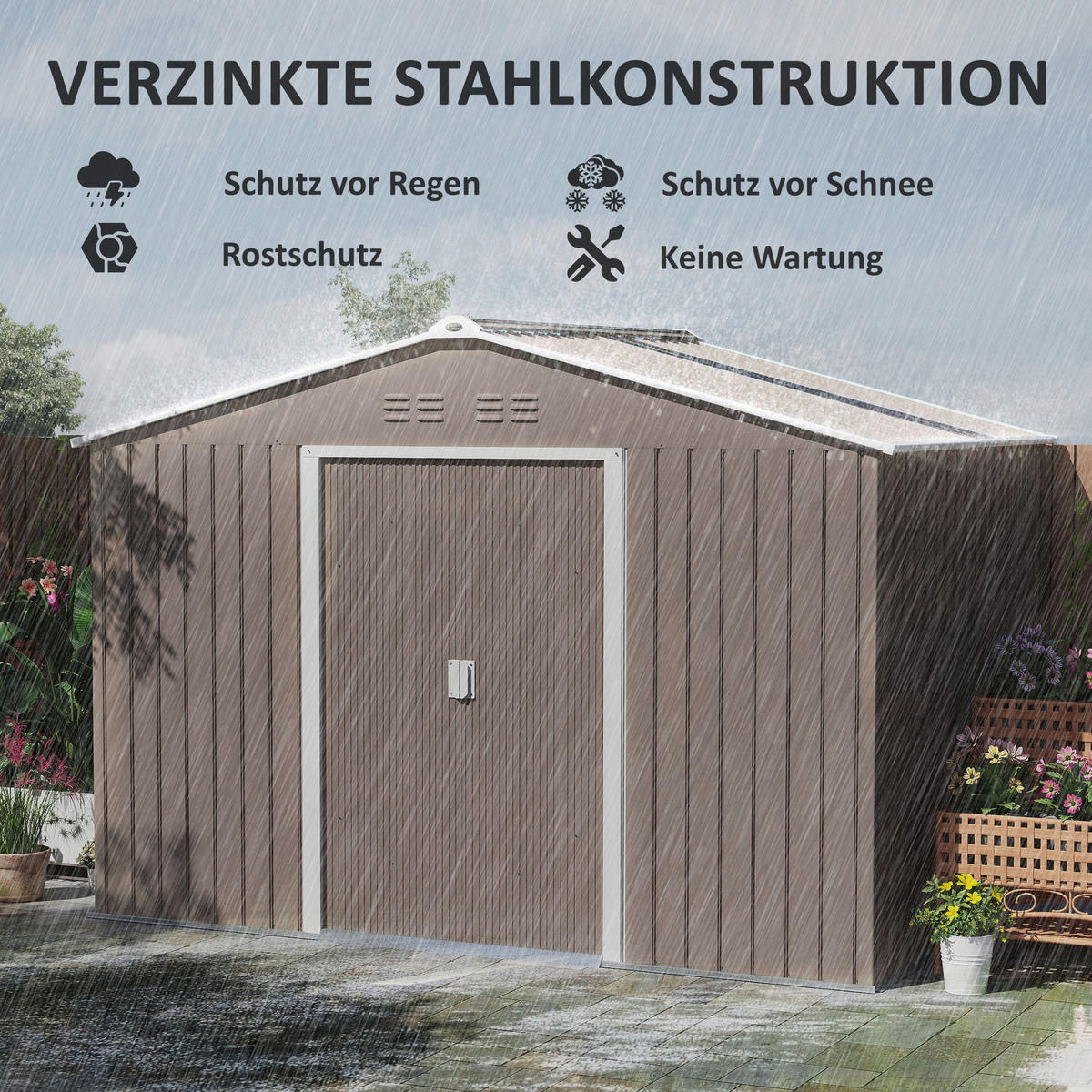 Outsunny Gartenhaus hellgrau B/H/L: ca. 195x192x277 cm Gartenhaus - hellgrau (277,00/195,00/192,00cm) - Outsunny
