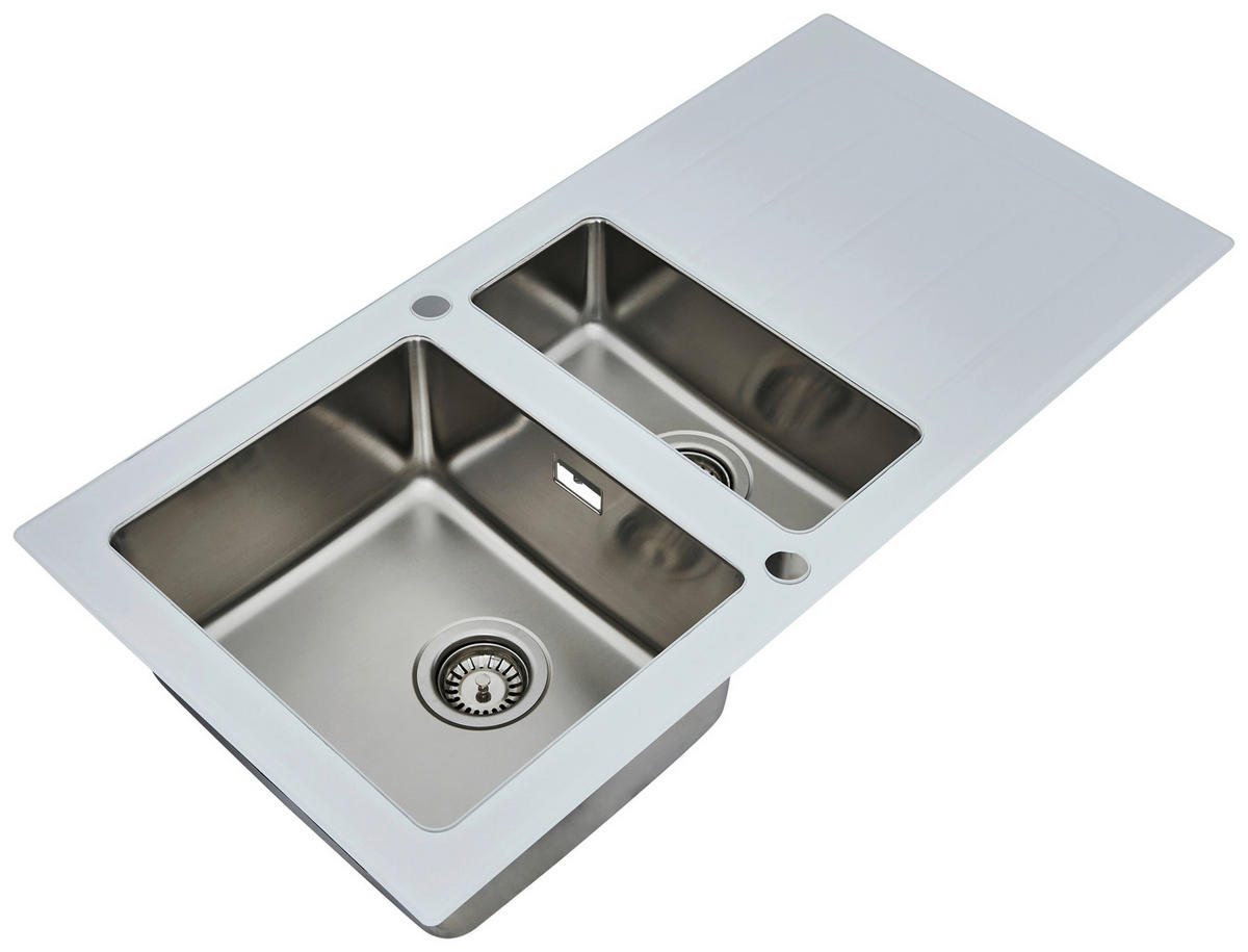 Respekta Einbauspüle New York 100 x 50 W weiß Glas Edelstahl B/H/T: ca. 100x21x50 cm New York 100 x 50 W - weiß (100,00/21,00/50,00cm) - Respekta