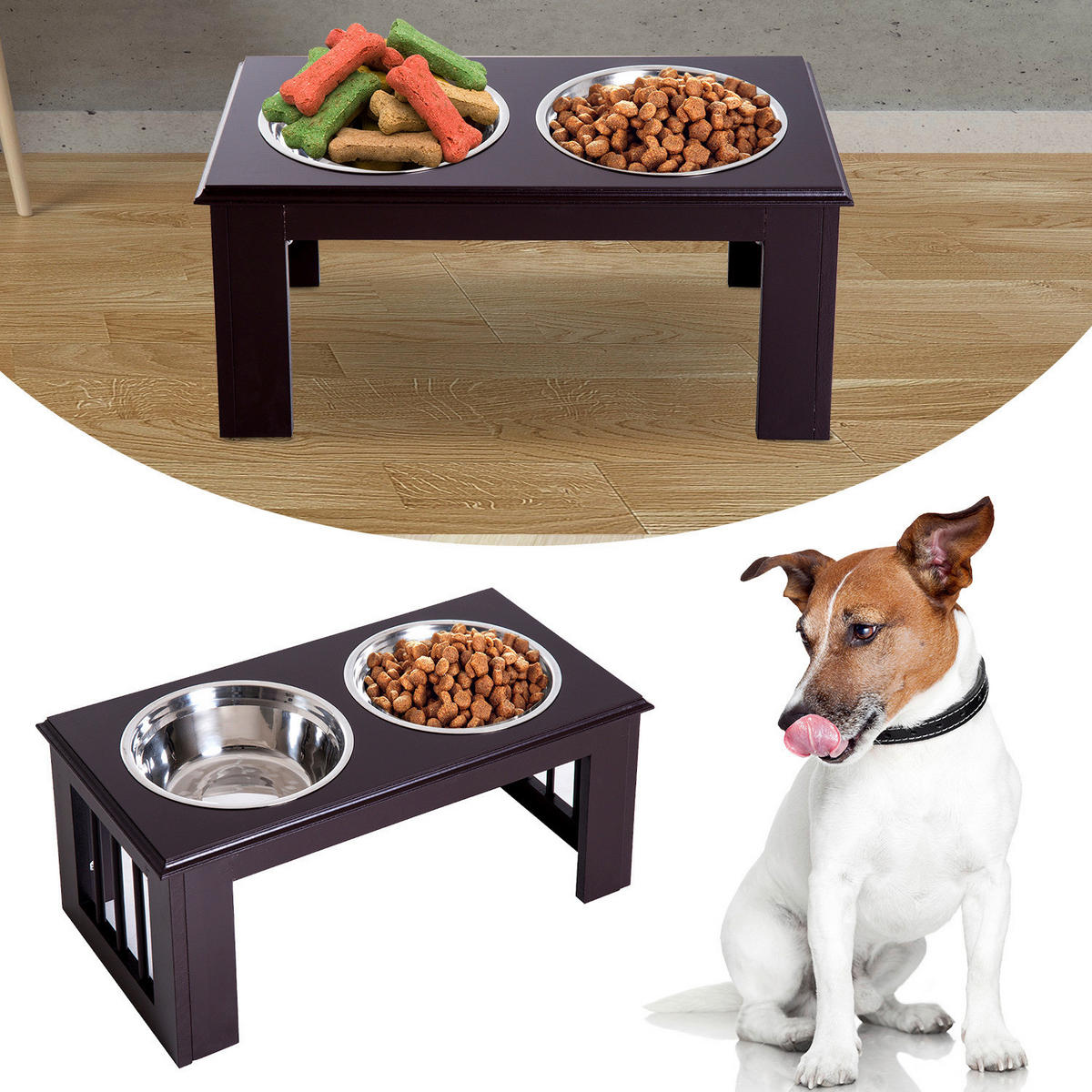 PawHut Futternapf braun Edelstahl B/H/L: ca. 31x25x58 cm Futternapf - braun (58,00/31,00/25,00cm) - PawHut