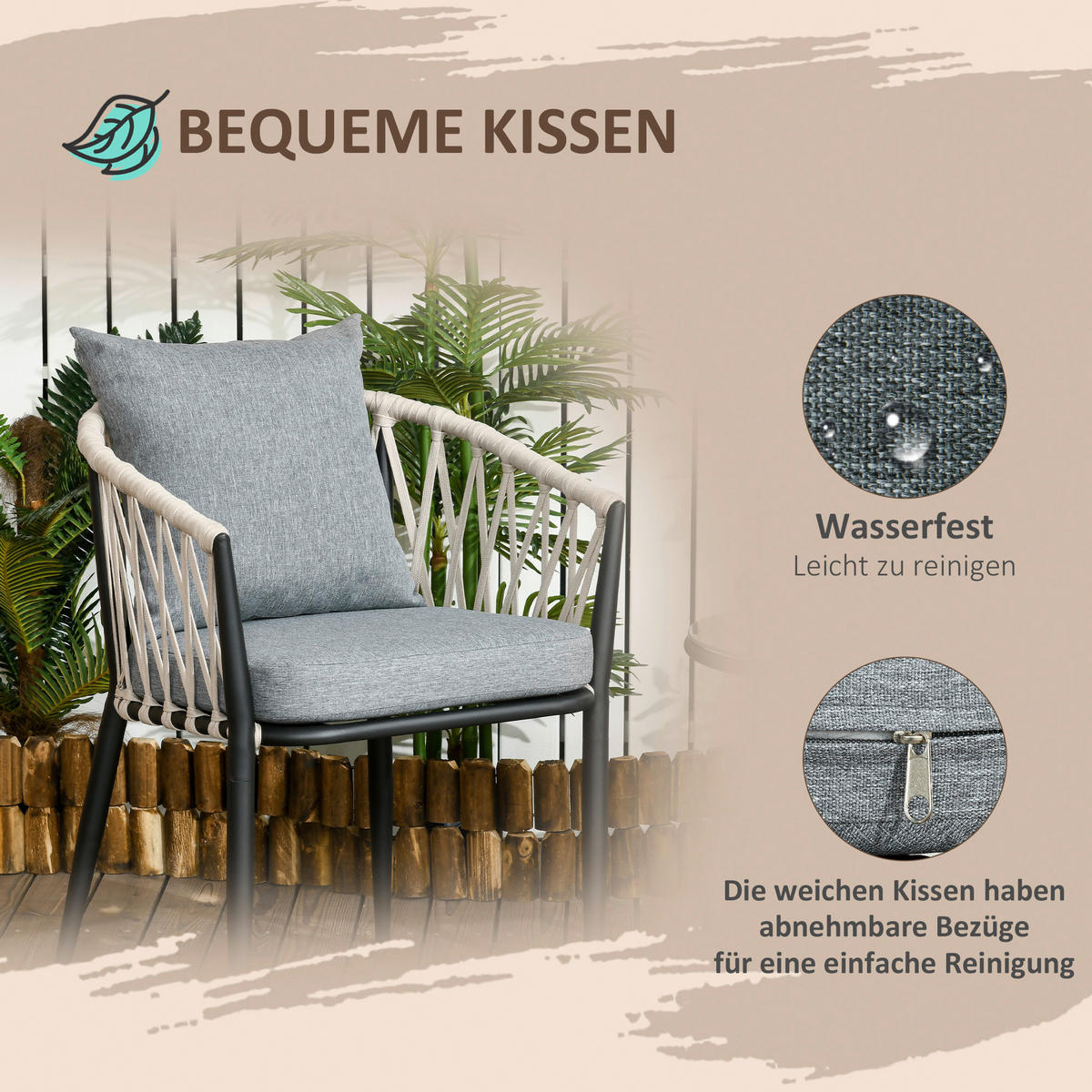 Outsunny Bistroset grau Polyester B/H/L: ca. 60x75x57 cm Bistroset - grau (57,00/60,00/75,00cm) - Outsunny