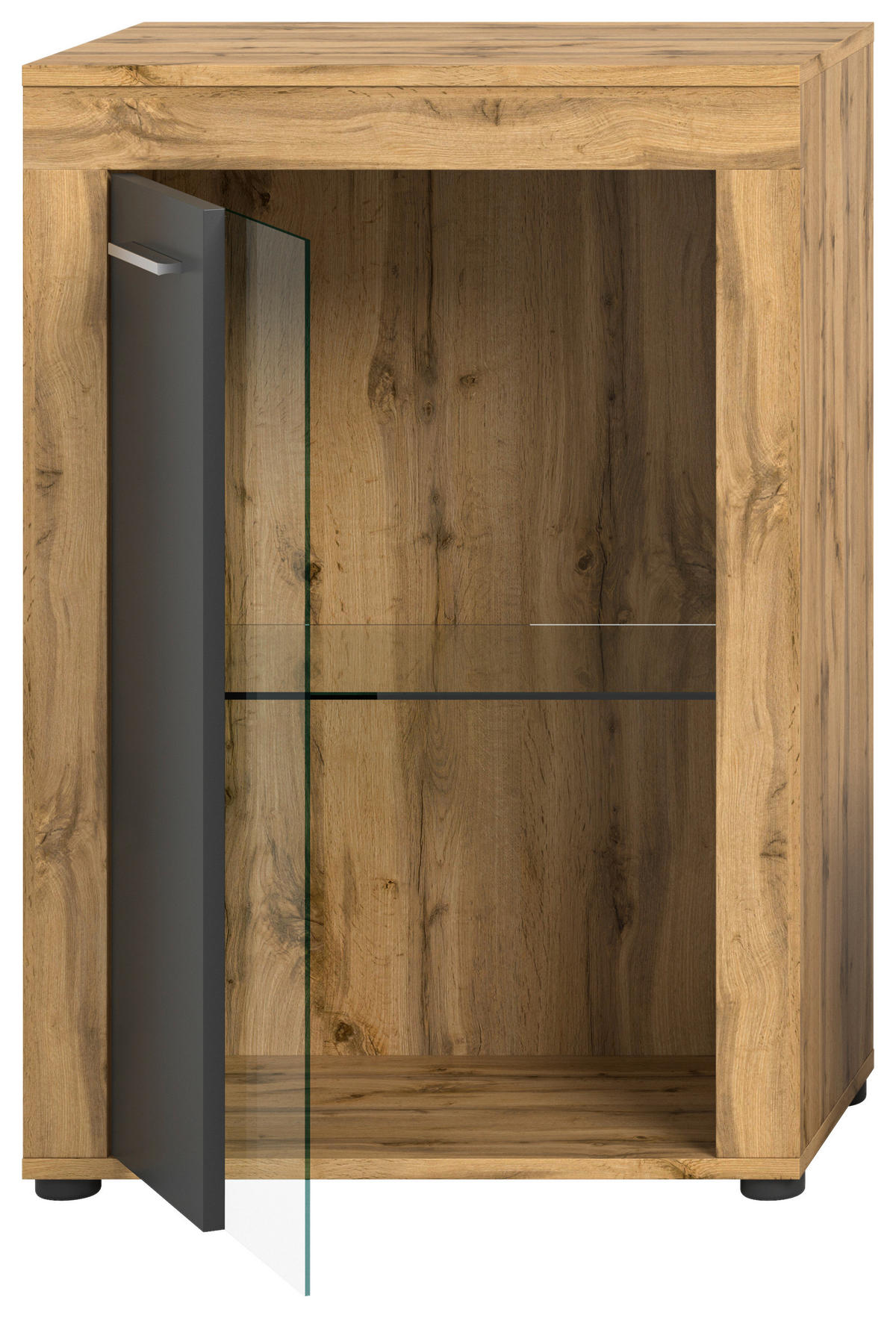 Vitrine Jam Eiche Wotan Nachbildung grau B/H/T: ca. 60x86x35 cm Jam - Eiche/grau (60,00/86,00/35,00cm) - xonox.home