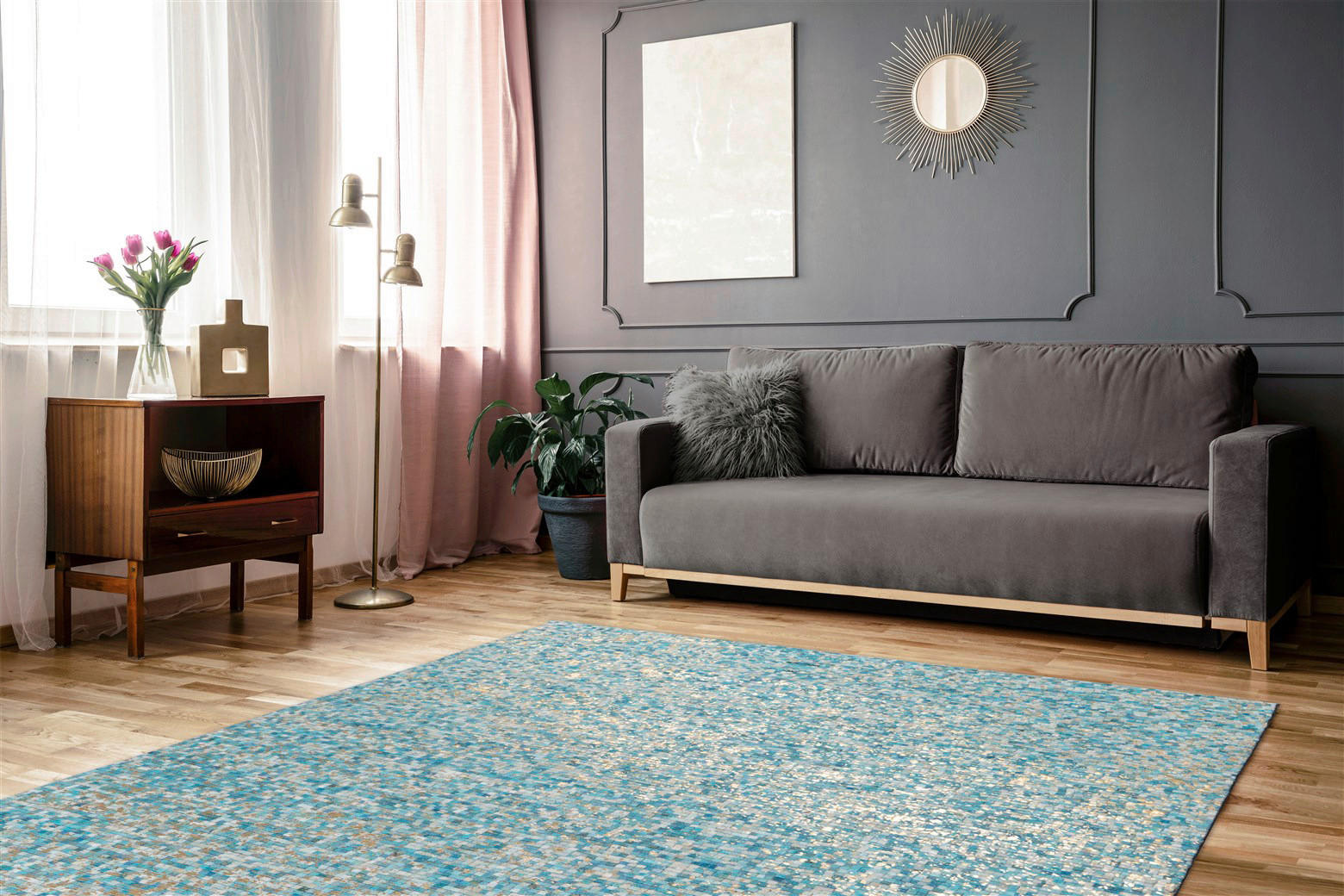 Arte Espina Flachflorteppich Finish 125 hellblau B/H/L: ca. 200x0,5x290 cm Finish 125 - hellblau/gold (290,00/200,00/0,50cm) - Arte Espina