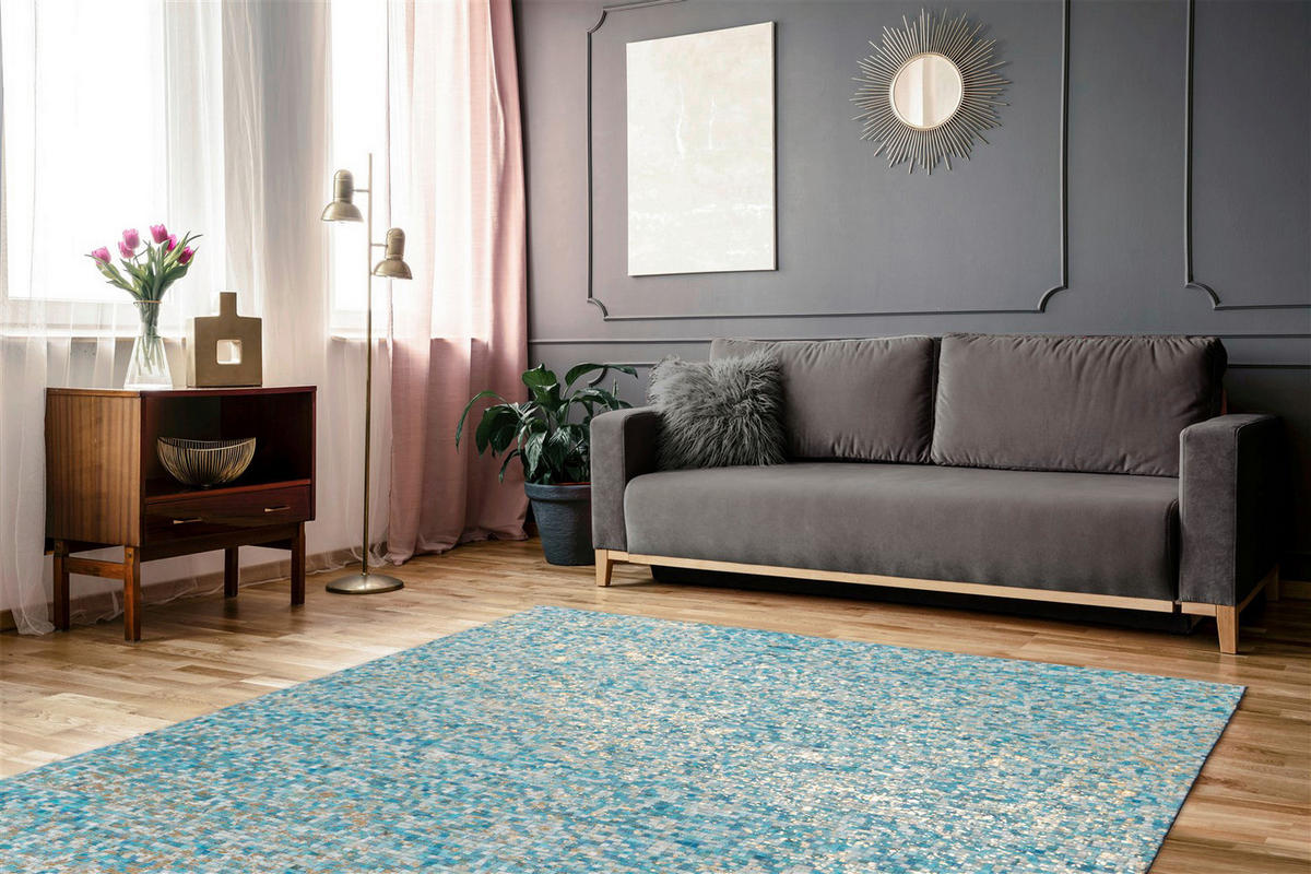 Arte Espina Flachflorteppich Finish 125 hellblau B/H/L: ca. 200x0,5x290 cm Finish 125 - hellblau/gold (290,00/200,00/0,50cm) - Arte Espina
