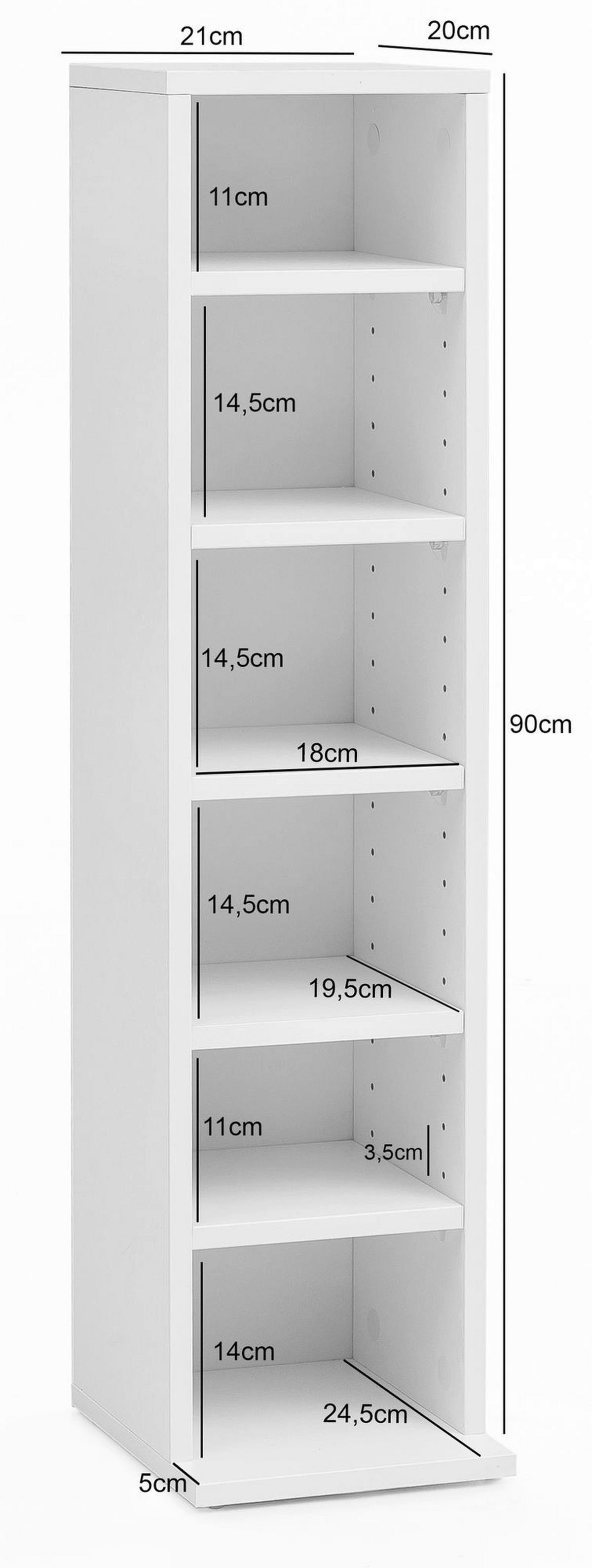 CD Regal weiß B/H/T: ca. 21x90x20 cm CD-Regal - weiß (21,00/90,00/20,00cm) - Wohnling